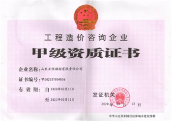 工程造價(jià)咨詢企業(yè)甲級(jí)資質(zhì)證書(shū)